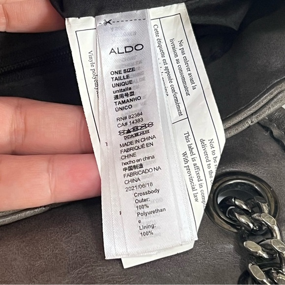 ALDO Charcoal‎ Gray Stitched Shoulder Bag Metal Chain Crossbody Bag Streetwear - Picture 15 of 15